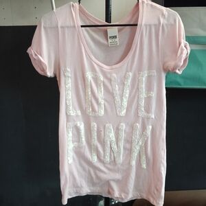 PINK Victoria's Secret Light Pink Tee with Sequin Letters